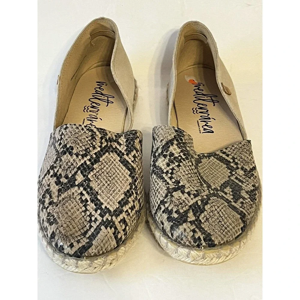 NEW! Mediterranea •Women 41/ 10• Snakeskin D’Orsay Espadrille Flats Spain